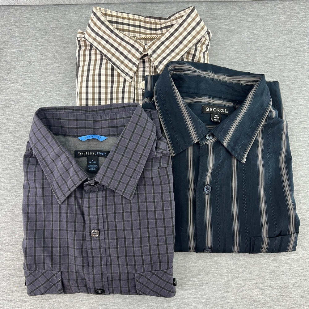 Van Heusen George Old Navy Men Casual Button Down Shirt‎ Bundle Sz L Multi Color